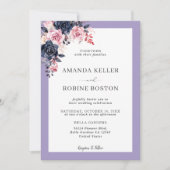 Elegante Paarse Navy Roos bruiloft uitnodiging (Voorkant)