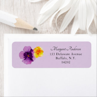 Elegante Paarse Pansy Floral Retouradres Etiket