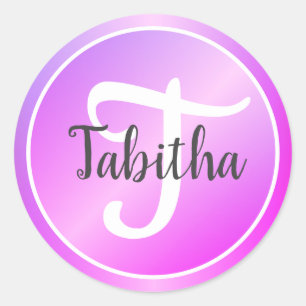 Elegante Paarse Pastel Roze Ombre Monogram Naam Ronde Sticker