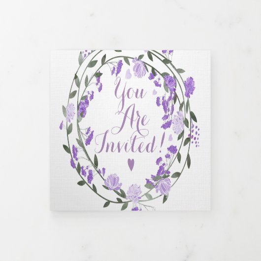 Elegante Paarse Pioen Bloemen Bruiloft Tri-Fold Drieluik Uitnodiging (Cover)