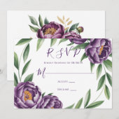 Elegante Paarse pioenen bruiloft RSVP Kaart (Voorkant / Achterkant)