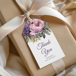 Elegante Paarse Roze Bloemige 50e Verjaardag Cadeaulabel