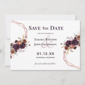 Elegante Paarse Roze Gouden Bloemige Geometrische Save The Date (Voorkant)