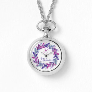 Elegante Paarse Roze Krans 30e Verjaardag Horloge