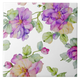 Elegante paarse roze waterverf bloemen tegeltje