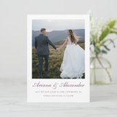 Elegante Paarse script foto bruiloft Save The Date (Staand voorkant)