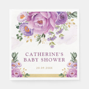 Elegante paarse seringen bloemen groen baby shower servet