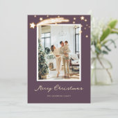 Elegante Paarse Sterrenfoto Kerstkaarten Feestdagenkaart (Staand voorkant)