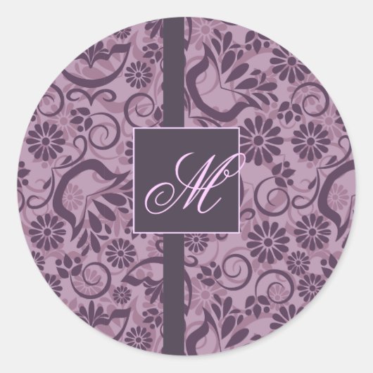 Elegante paarse sticker met Monogram (Voorkant)