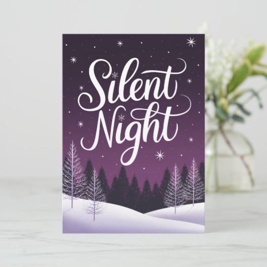 Elegante Paarse Stille Nacht Kerstkaart (Staand voorkant)