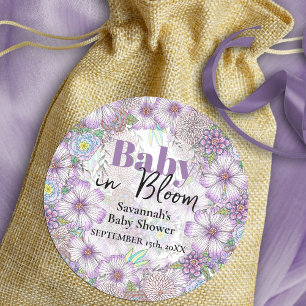 Elegante Paarse Tuinbloemen Baby in Bloom Ronde Sticker