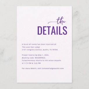 Elegante paarse typografische details informatiekaartje