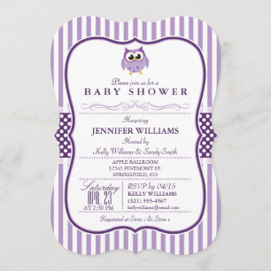Elegante Paarse uil Baby shower uitnodiging