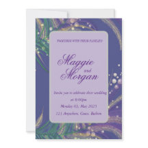Elegante Paarse Veren Huwelijksuitnodiging