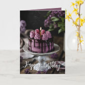 Elegante paarse verjaardagstaart kaart (Gele Bloem)