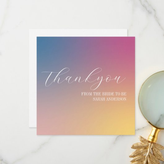 Elegante paarse verloop bruidsdouche  bedankkaart (Voorkant / Achterkant in situ)