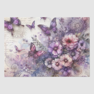 Elegante Paarse Vintage Grunge Bloem Vlinder Tissuepapier