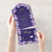 Elegante Paarse Violets Bloemen 90ste Verjaardagsf All In One Uitnodiging (Uittrekbaar)