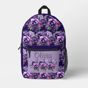 Elegante Paarse Viooltje Bloemen  Bedrukte Rugzak