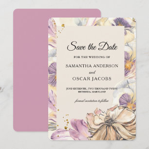 Elegante Paarse & Viooltje Waterverf Bloemenframe Save The Date