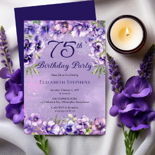 Elegante paarse viooltjes bloemige 75ste verjaarda kaart