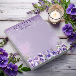 Elegante Paarse Viooltjes Boho Bloemen - Naam Notitieblok