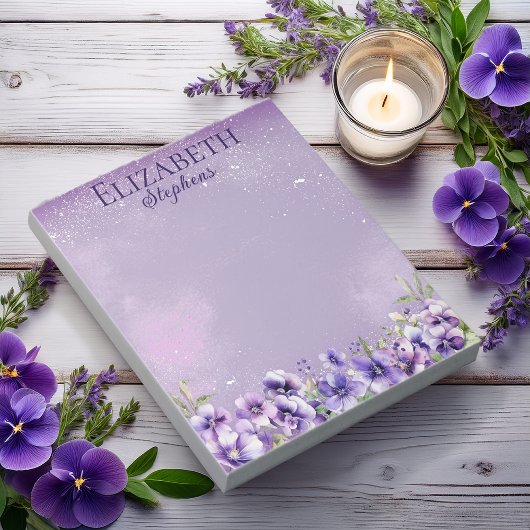 Elegante Paarse Viooltjes Boho Bloemen - Naam Notitieblok
