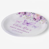 Elegante Paarse vlinder 1e verjaardagsfeest Papieren Bordje (Gekanteld)
