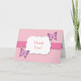 Elegante paarse vlinder dank je baby shower bedankkaart