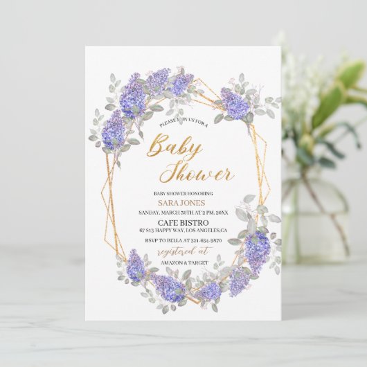 Elegante paarse waterverf bloemen baby shower kaart (Staand voorkant)