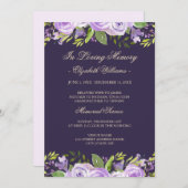 Elegante Paarse Waterverf Floral Memorial Service Kaart (Voorkant / Achterkant)