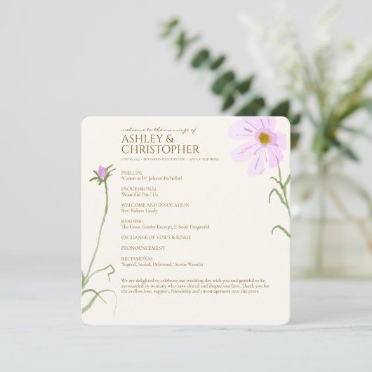 Elegante Paarse Waterverf Wildflower bruiloft Programma (Staand voorkant)