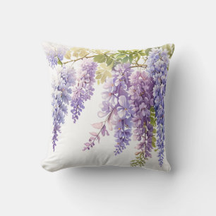 Elegante paarse waterverf wisteria blauw bloemig kussen