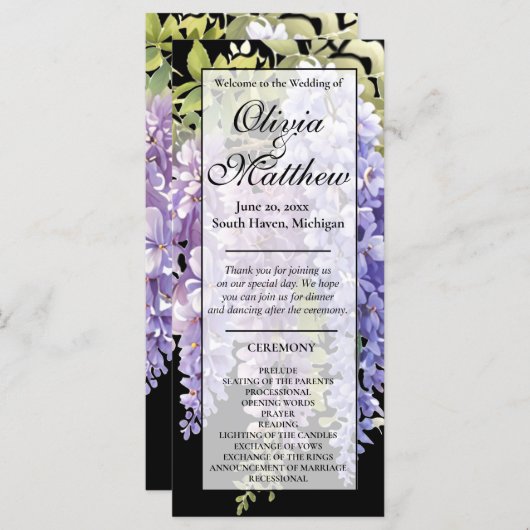 Elegante paarse waterverf wisteria huwelijksprogra (Voorkant / Achterkant)