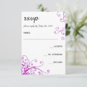 Elegante Paarse wervelingen bruiloft RSVP kaart (Staand voorkant)