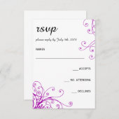 Elegante Paarse wervelingen bruiloft RSVP kaart (Voorkant / Achterkant)