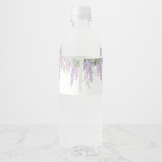 Elegante Paarse Wisteria Bloemen Bruiloft Waterfles Etiket (Achterkant)