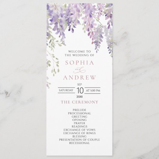 Elegante Paarse Wisteria Bloemen Trouwprogramma's Programma (Voorkant)