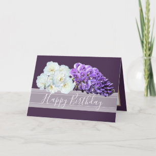 Elegante Paarse Wisteria en Witte Rozen Verjaardag Kaart