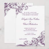 Elegante Paarse Witte Bloeiende Bruiloft Kaart (Voorkant / Achterkant)