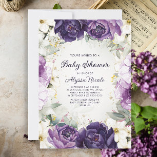 Elegante paarse witte bloem glinster baby shower i kaart