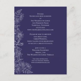 Elegante Paarse Witte Bloemen Trouwdetails Informatiekaartje