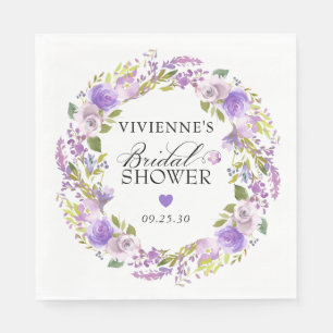 Elegante Paarse Witte Bloemige Bruiloftsdouche Servet