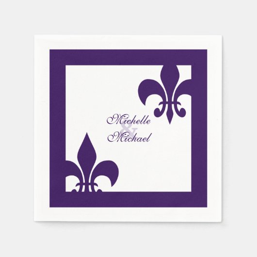 Elegante Paarse witte Fleur de Lis bruiloft Servetten (Voorkant)