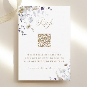 Elegante paarse witte gouden bloemige trouw-QR-cod RSVP Kaartje
