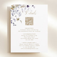 Elegante paarse witte gouden bloemige trouwdetails