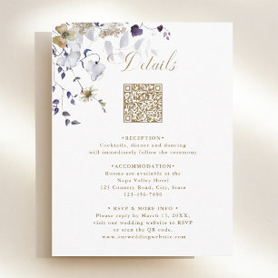 Elegante paarse witte gouden bloemige trouwdetails informatiekaartje