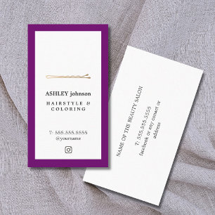 Elegante paarse witte nepgouden haarspeld kapper visitekaartje