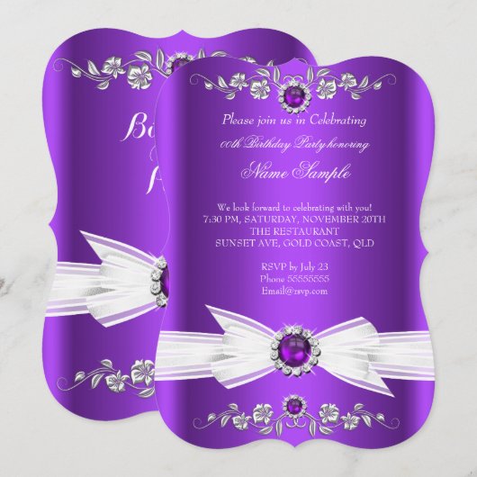 Elegante paarse witte parel juweel boog verjaardag kaart (Voorkant / Achterkant)