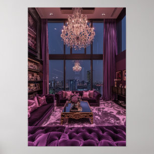 Elegante Paarse woonkamer Grand Chandelier Poster